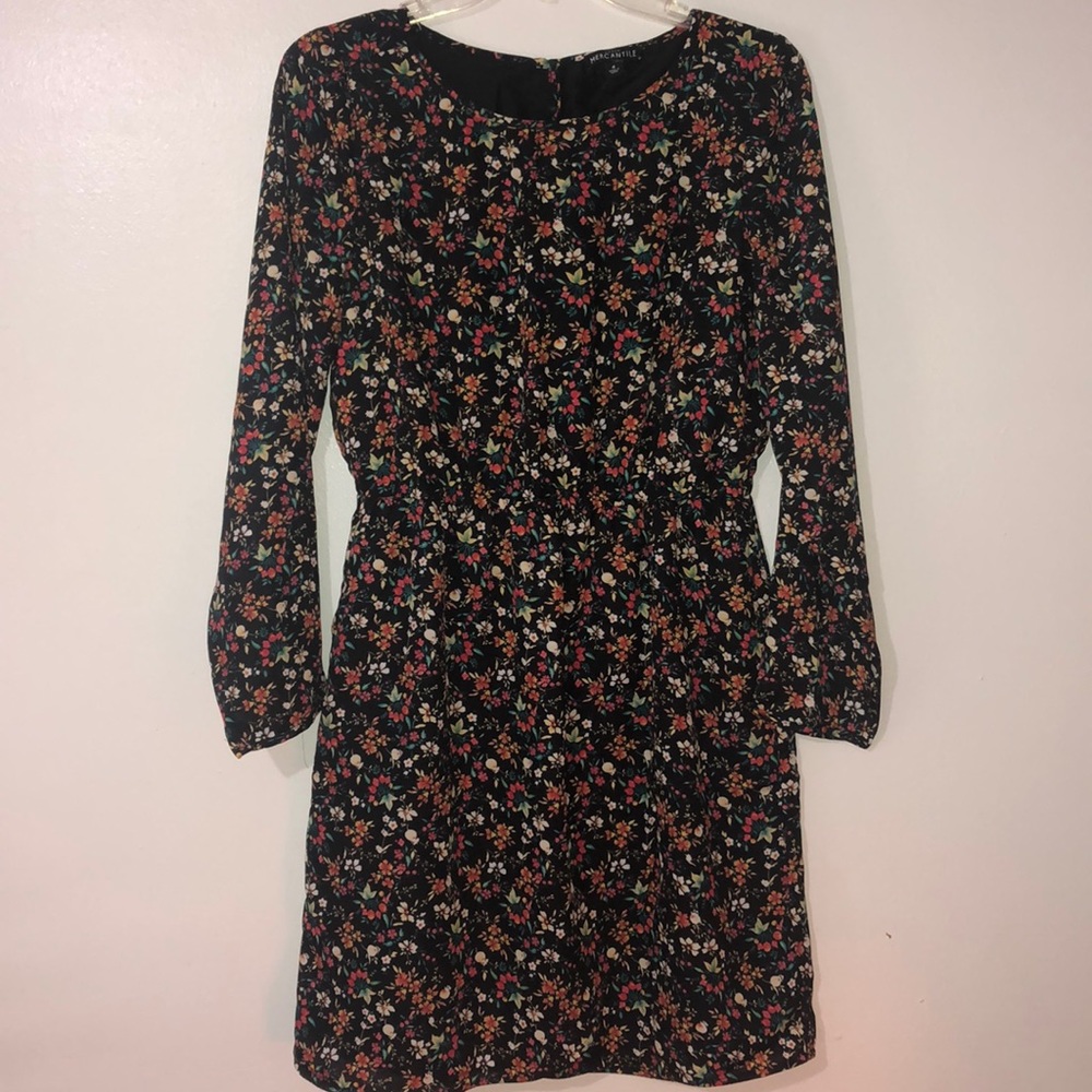 J Crew Mercantile Lined Long Sleeve Flowered Dress